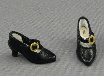 (image for) Black Leather Heels with Strap & Round Buckle by Judith Blondell