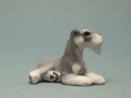 (image for) Dollhouse Scale Laying Miniature Schnauzer by Karl Blindheim