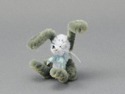(image for) Miniature Grey and White Rabbit with Ribbon Tie by Sue Wilkes