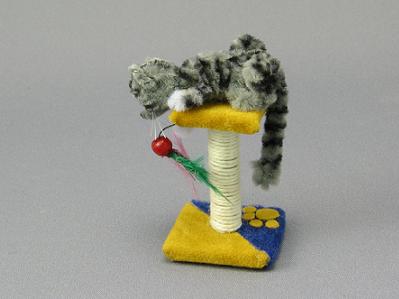 (image for) Miniature Cat w Scratching Post by Sue Wilkes - Shoebutton Bears