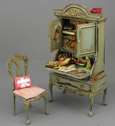 (image for) Dollhouse Miniature Child's Desk and Chair by Twylla Charles