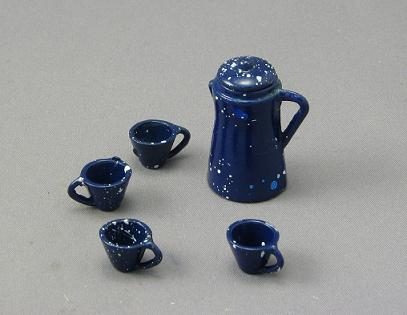 (image for) Dollhouse Scale Model Blue Enamelware Coffee Set