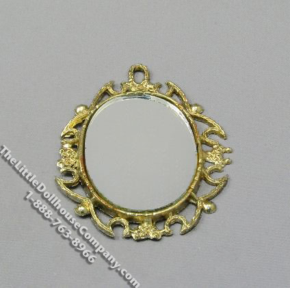 (image for) Dollhouse Miniature Antiqued Gold Finish Round Wall Mirror