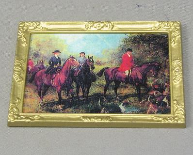 (image for) Dollhouse Miniature Framed Print of a Hunting Scene
