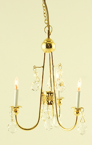 (image for) Dollhouse Scale Model 3 Arm Crystal Chandelier, Gold