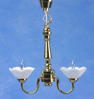 (image for) Dollhouse Scale Model Chandelier, 2-Lamp Hex Shade