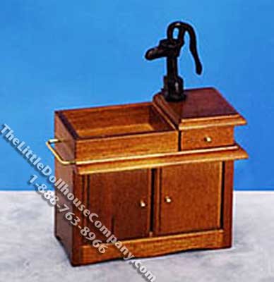 (image for) Miniature Old Time Walnut Wet Sink with Pump for Dollhouses