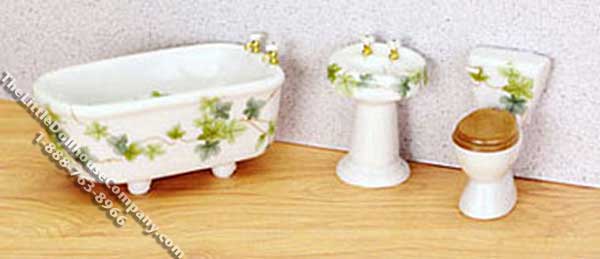 (image for) Miniature 3 piece Ivy Themed Bathroom Set for Dollhouses