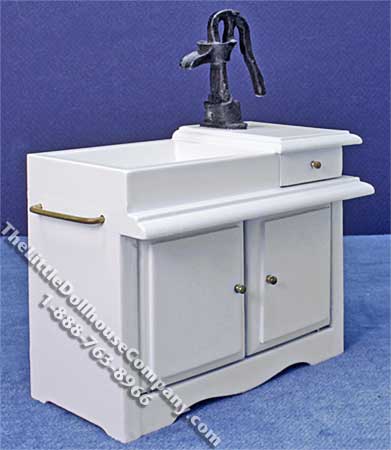 (image for) Miniature Old Time White Wet Sink with Pump for Dollhouses