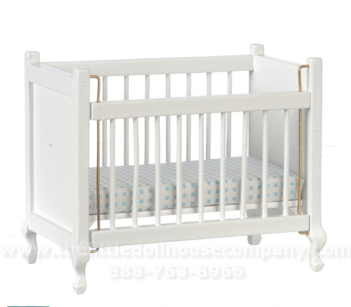 (image for) Miniature White Crib with Mattress for Dollhouses