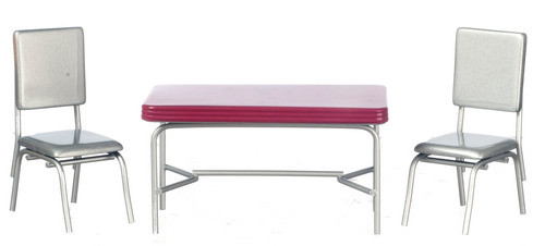 (image for) Miniature 1950's Style Red Table & Two Chairs for Dollhouses