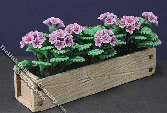 (image for) Miniature Purple Geranium in Wooden Window Box for Dollhouses