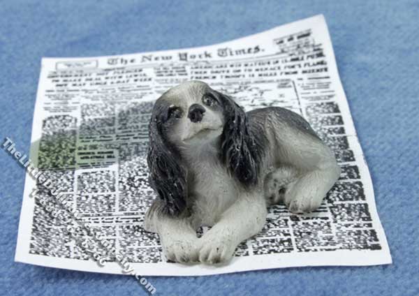 (image for) Dollhouse Scale Model Black & White Paper Trained Dog