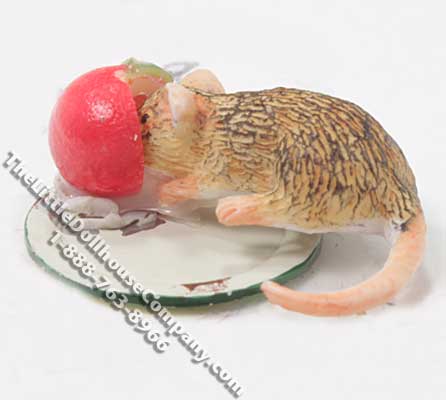 (image for) Dollhouse Scale Model Mouse Eating Sliced Apple on Plate