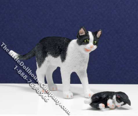 (image for) Dollhouse Scale Model Black & White Cat with Socks Kitten