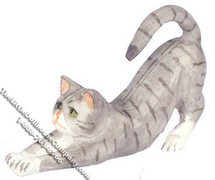 (image for) Dollhouse Scale Model Gray Cat Stretching Out