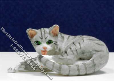 (image for) Dollhouse Scale Model Gray & Black Striped Curled Up Cat