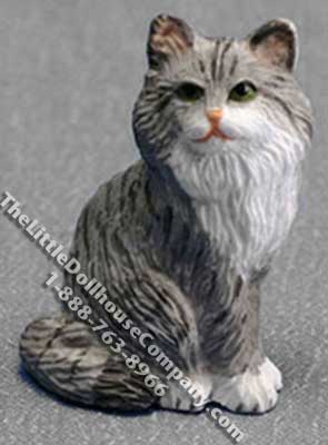 (image for) Dollhouse Scale Model Sitting Gray Persian Cat