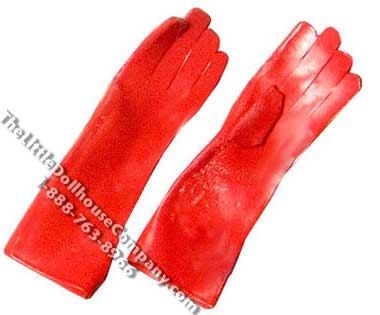 (image for) Miniature Red Rubber Gloves for Dollhouses