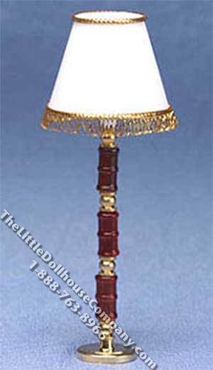 (image for) Dollhouse Scale Model Brown and Brass Fringed Shade Floorlamp