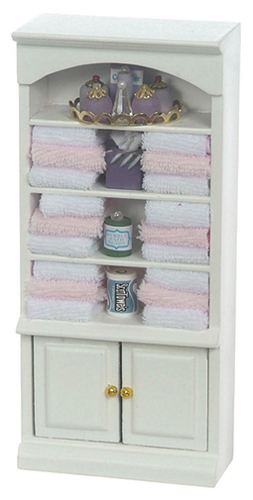 (image for) Miniature Bathroom Shelf Unit with Pink Towels for Dollhouses