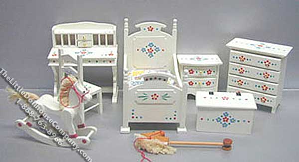 (image for) Miniature 8 Piece Painted Nursery Set for Dollhouses