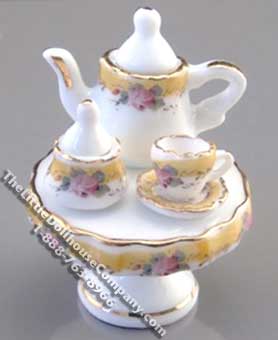 (image for) Dollhouse Scale Model French Rose Footed Tea Serving