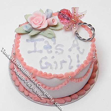 (image for) Dollhouse Scale Model "It's a Girl" Baby Cake