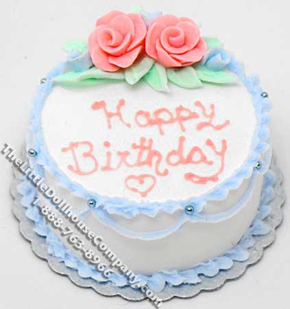 (image for) Dollhouse Scale Model Birthday Cake w/Pink Roses