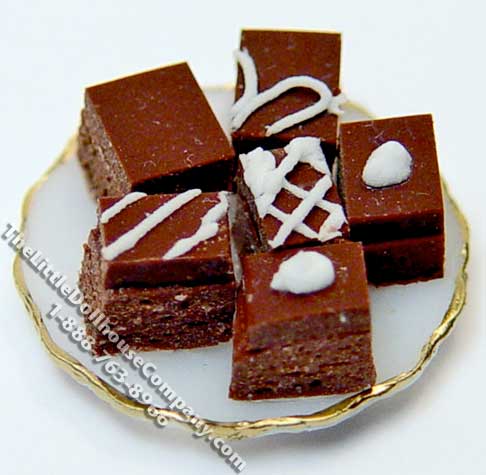 (image for) Dollhouse Scale Model Brownies on a Gold Rimmed Plate
