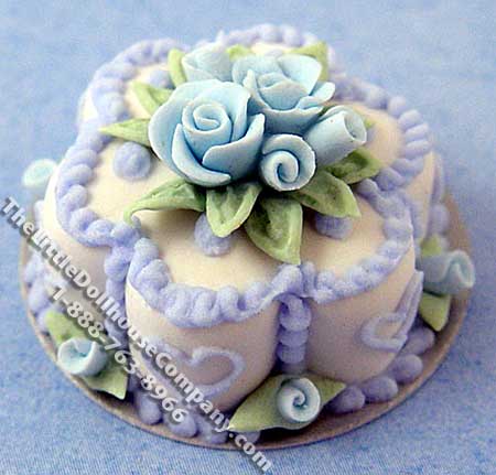 (image for) Dollhouse Scale Model Blue Flower Cake w/Blue Roses