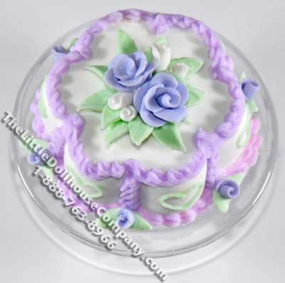 (image for) Dollhouse Scale Model Purple Flower Cake on Glass Plate