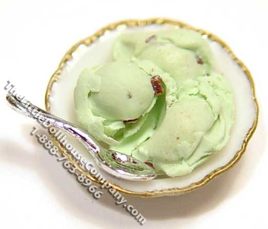 (image for) Dollhouse Scale Model Bowl of Chocolate Chip Mint Ice Cream