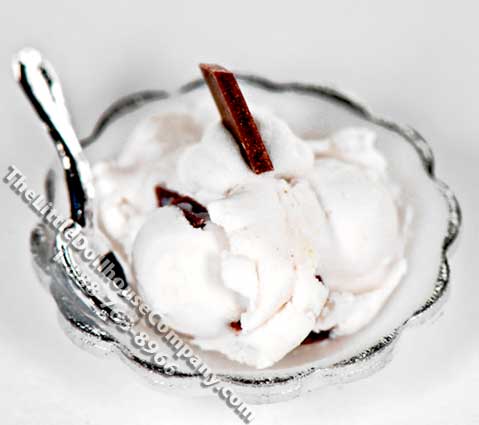 (image for) Dollhouse Scale Model Bowl of Triple Scoop Vanilla Ice Cream