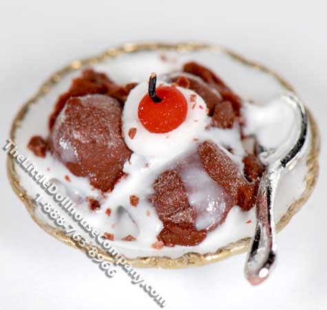 (image for) Dollhouse Scale Model Bowl of Triple Scoop Choc. Ice Cream