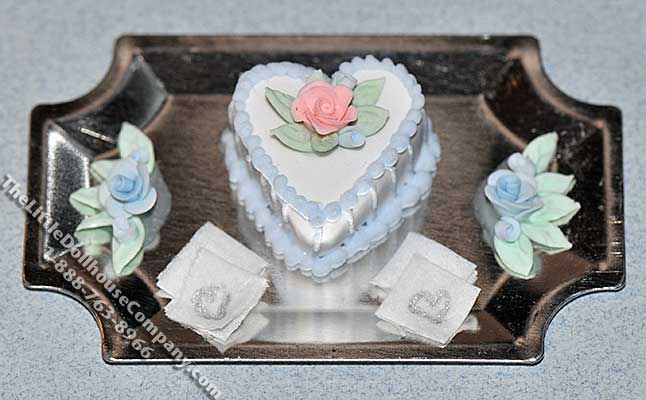 (image for) Dollhouse Scale Model Blue Heart Cake Platter