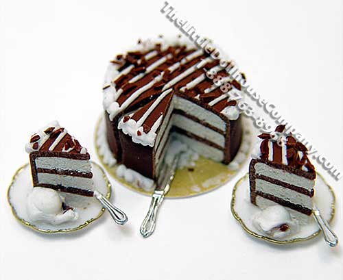 (image for) Dollhouse Scale Model Chocolate Cake w/2 Slices and Ice Cream