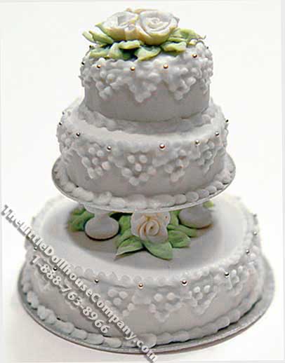 (image for) Dollhouse Scale Model White Lace Wedding Cake