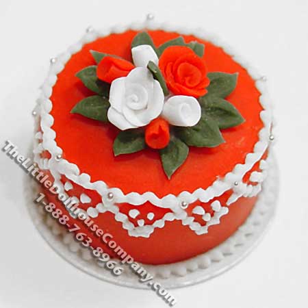 (image for) Dollhouse Scale Model Christmas Red Lace Cake w/Roses