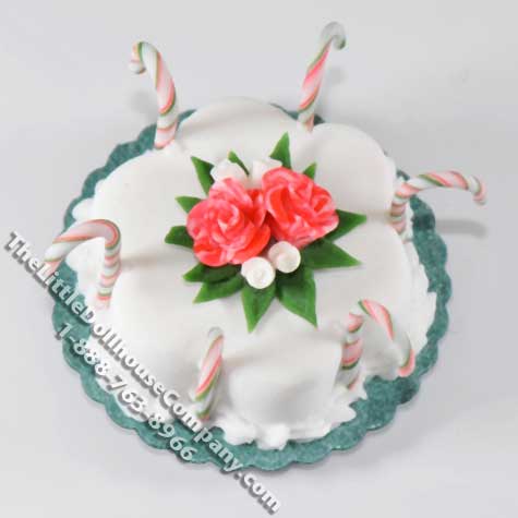 (image for) Dollhouse Scale Model Red/Green Candy Cane Flower Cake