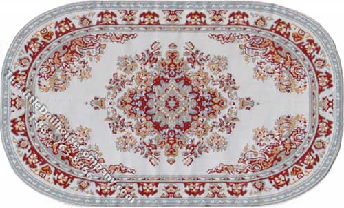 (image for) Dollhouse Scale Model Oval Red & Gold on Gray Rug