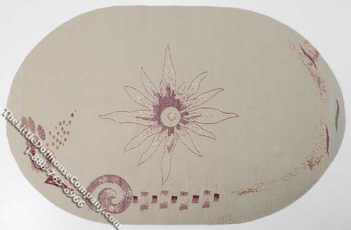 (image for) Miniature Oval Tan & Maroon Rug for Dollhouses
