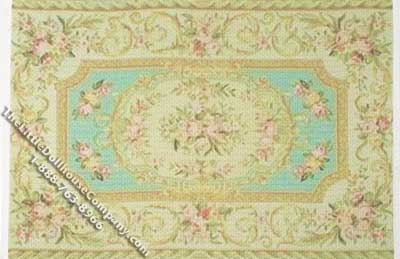 (image for) Dollhouse Scale Model Rectangular Green & Blue Rug