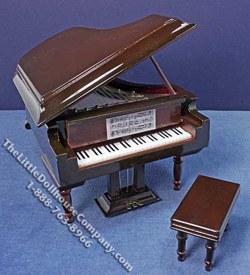 (image for) Miniature Polished Mahogany Grand Piano for Dollhouses