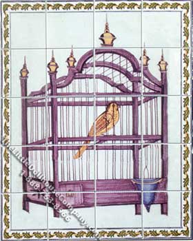 (image for) Dollhouse Scale Model Bird in Cage Decorative Faux Wall Tiles