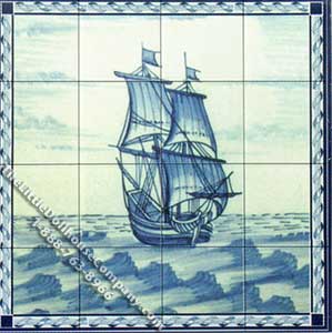 (image for) Dollhouse Scale Model Sailing Ship Theme Decorative Wall Tiles