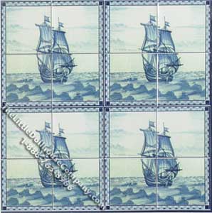 (image for) Dollhouse Scale Model Sailing Ship Theme Decorative Wall Tiles