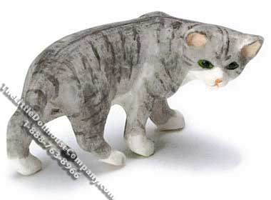 (image for) Dollhouse Scale Model Gray & Black Striped Cat Looking