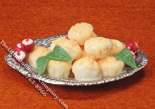 (image for) Dollhouse Scale Model Pork Pies & Radishes on a Metal Tray