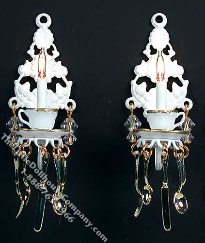 (image for) Dollhouse Scale Model Pair of 12v White Teacups Sconces